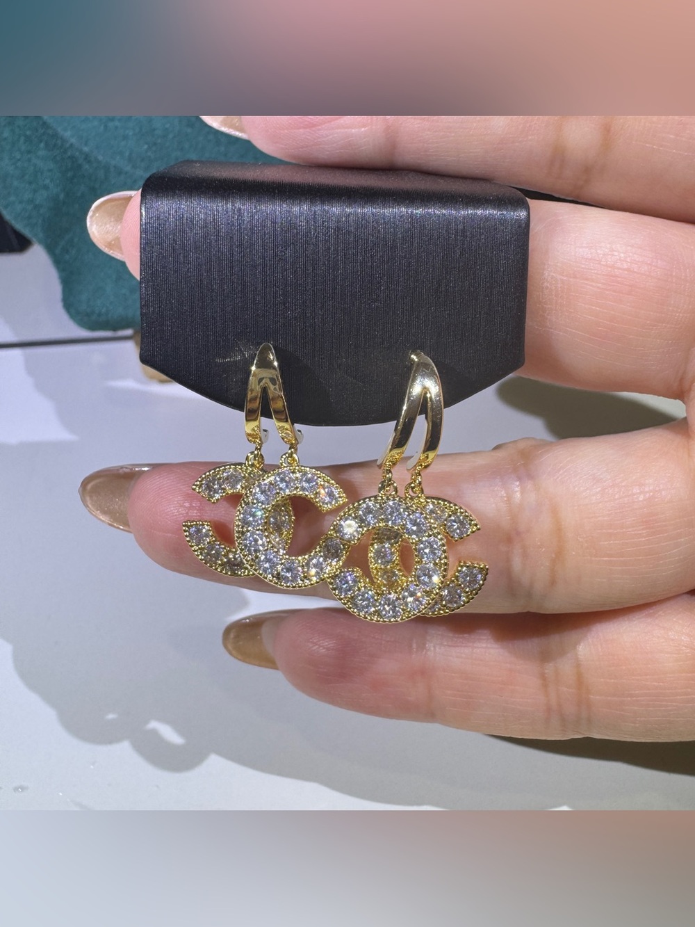 Gold CZ Sparkling Dangle Earrings S925 Posts